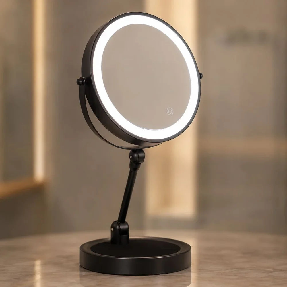 Dual-Sided Vanity Mirror 10x Magnification LED Rechargeable Touch Control Tabletop Cosmetic Mirror 360° Rotating Desktop for Makeup | Thomler