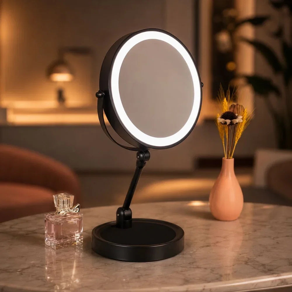 Dual-Sided Vanity Mirror 10x Magnification LED Rechargeable Touch Control Tabletop Cosmetic Mirror 360° Rotating Desktop for Makeup | Thomler