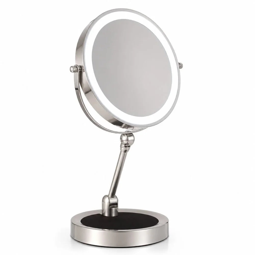 Dual-Sided Vanity Mirror 10x Magnification LED Rechargeable Touch Control Tabletop Cosmetic Mirror 360° Rotating Desktop for Makeup | Thomler