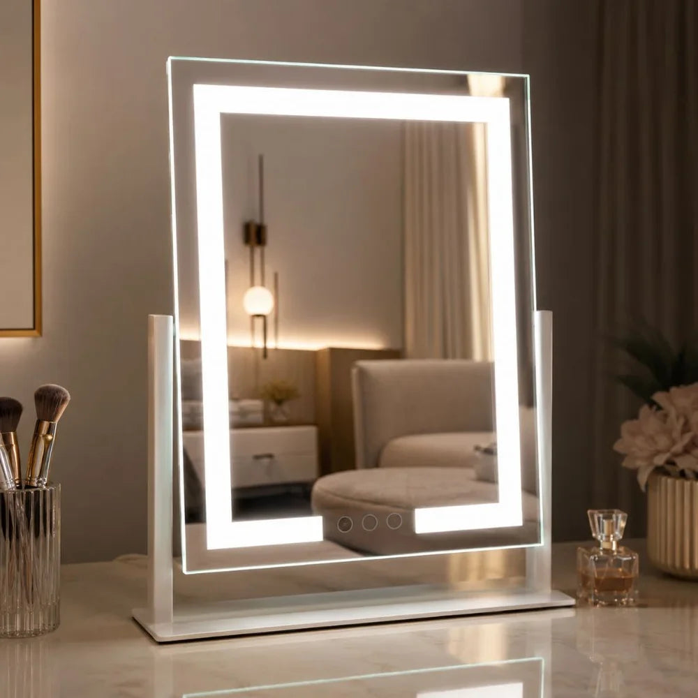 Touch-Controlled Tabletop Makeup Mirror with Three Light Modes and Detachable 15x Magnification for Precise Beauty Application | Thomler