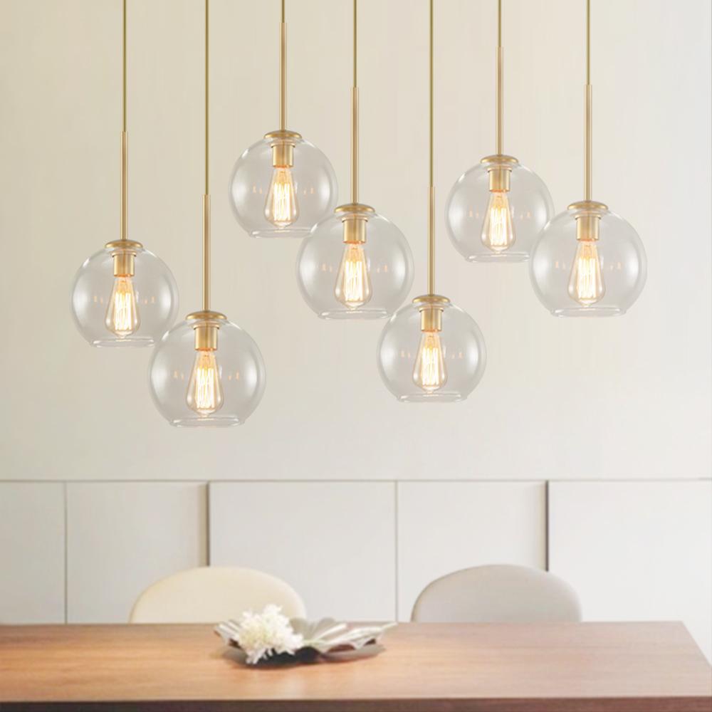Pendant Light Glass Sphere 90.0 cm Brass Kitchen Island Dining Room Adjustable Seven Light Ceiling Fixture | Thomler