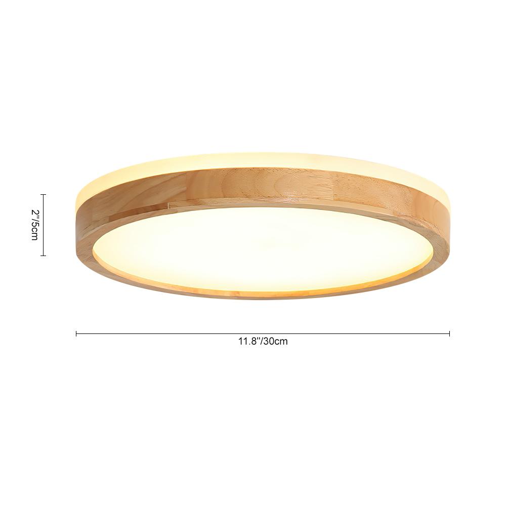 Dimmable Hardwired Ceiling Light Fixture Wood Rim Acrylic Shade 5-Color Temperature Adjustable LED Module for Kitchen Bedroom Living Room | Thomler
