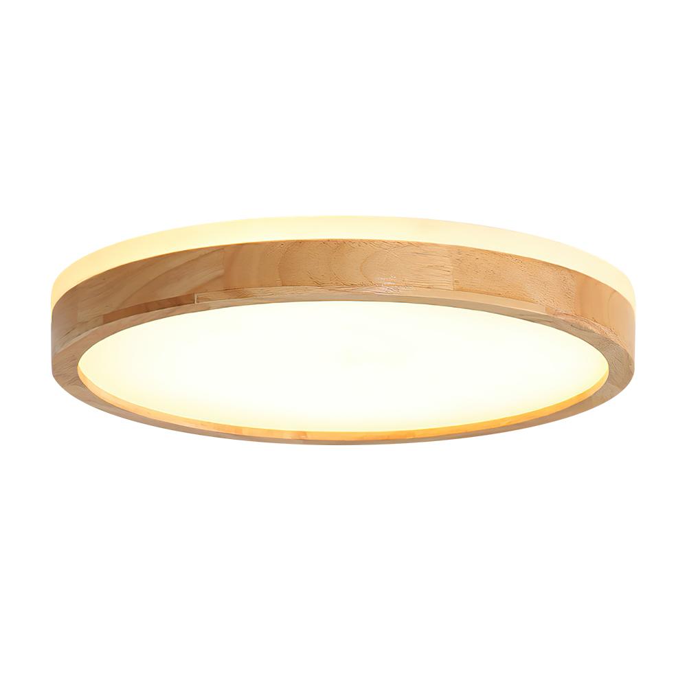 Dimmable Hardwired Ceiling Light Fixture Wood Rim Acrylic Shade 5-Color Temperature Adjustable LED Module for Kitchen Bedroom Living Room | Thomler