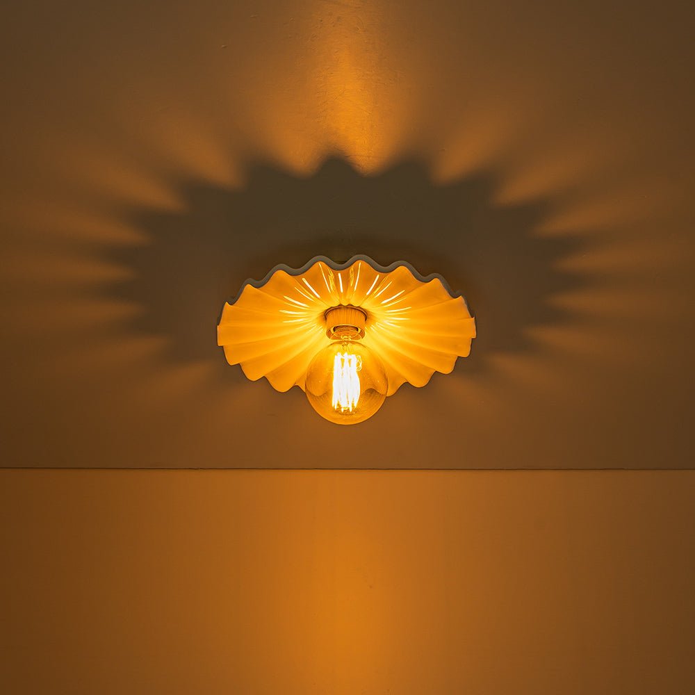 Ceiling Lamp Ceramic 30.0 cm Cream Semi Flush Bedroom Hallway Retro Mid Century Lighting Fixture | Thomler