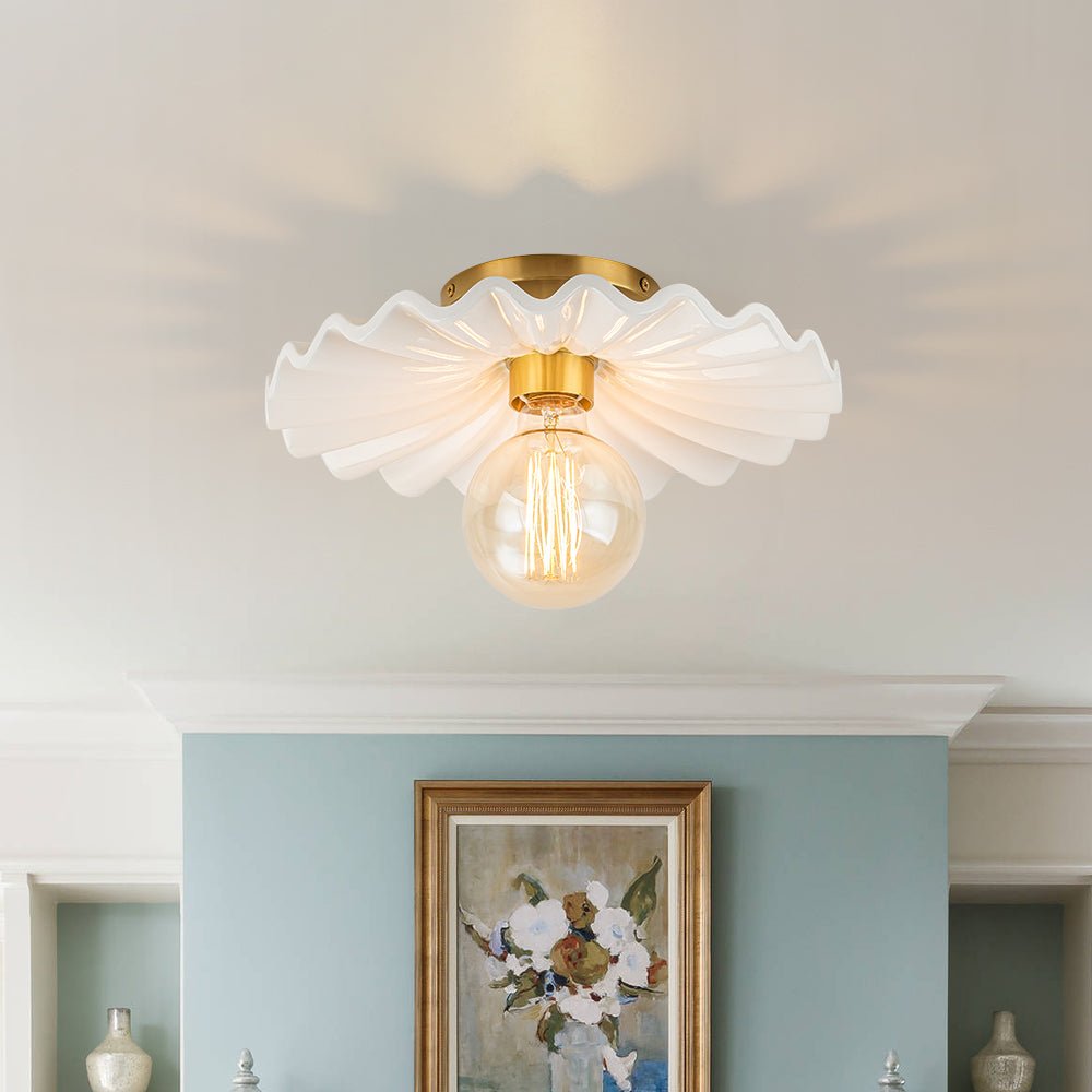 Ceiling Lamp Ceramic 30.0 cm Cream Semi Flush Bedroom Hallway Retro Mid Century Lighting Fixture | Thomler