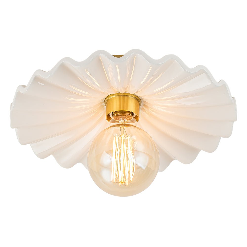 Ceiling Lamp Ceramic 30.0 cm Cream Semi Flush Bedroom Hallway Retro Mid Century Lighting Fixture | Thomler