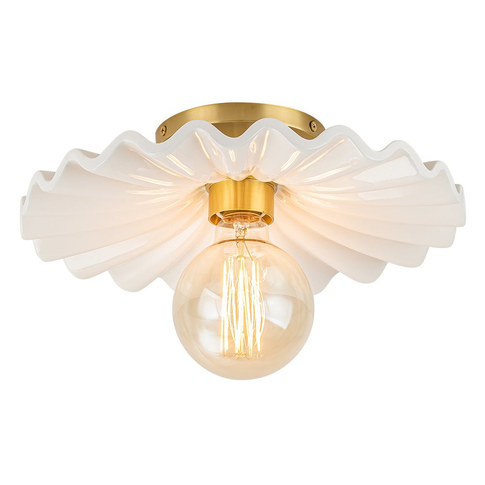 Ceiling Lamp Ceramic 30.0 cm Cream Semi Flush Bedroom Hallway Retro Mid Century Lighting Fixture | Thomler