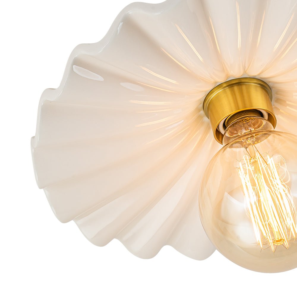 Ceiling Lamp Ceramic 30.0 cm Cream Semi Flush Bedroom Hallway Retro Mid Century Lighting Fixture | Thomler