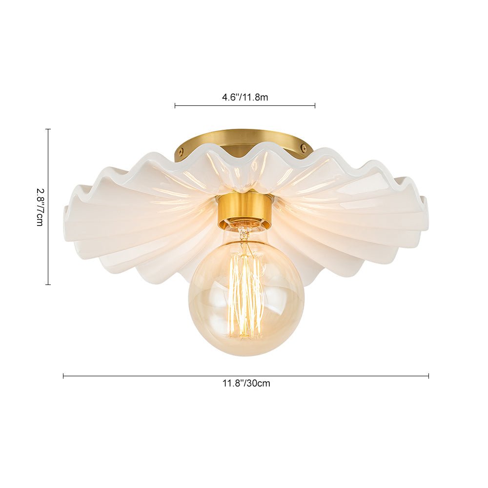 Ceiling Lamp Ceramic 30.0 cm Cream Semi Flush Bedroom Hallway Retro Mid Century Lighting Fixture | Thomler