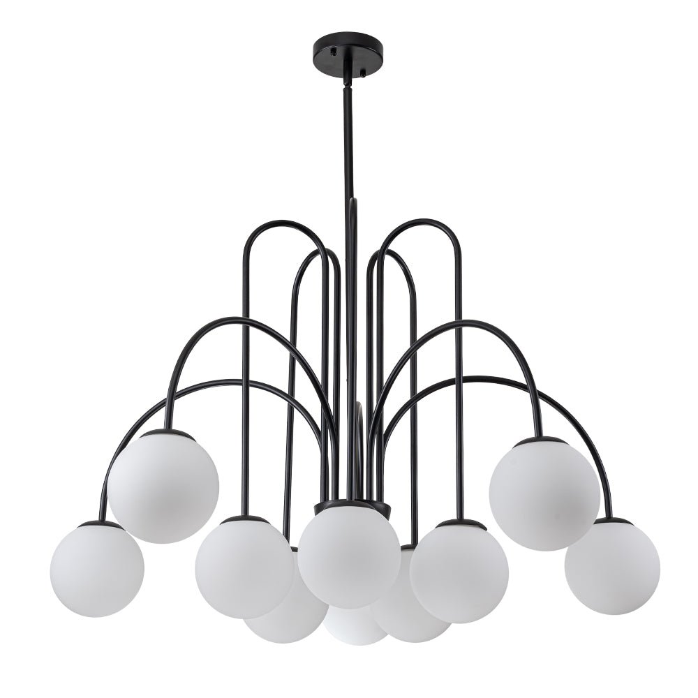 Pendant Light Glass Globe 98.0 cm Black Dining Room Sputnik Chandelier Adjustable Ten Light Ceiling Fixture | Thomler