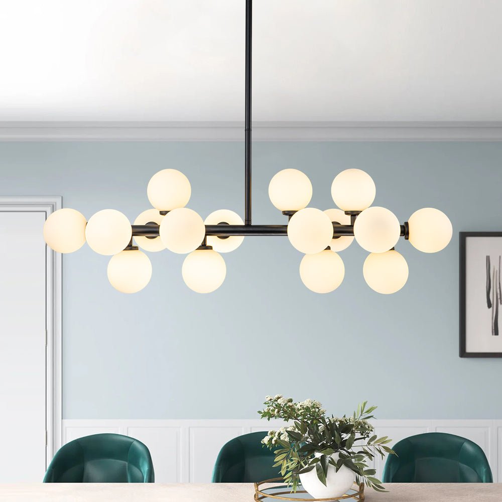 16-Bulb Retro Starburst Ceiling Fixture with Frosted Spheres – Adjustable Drop Kitchen Island Light | Thomler