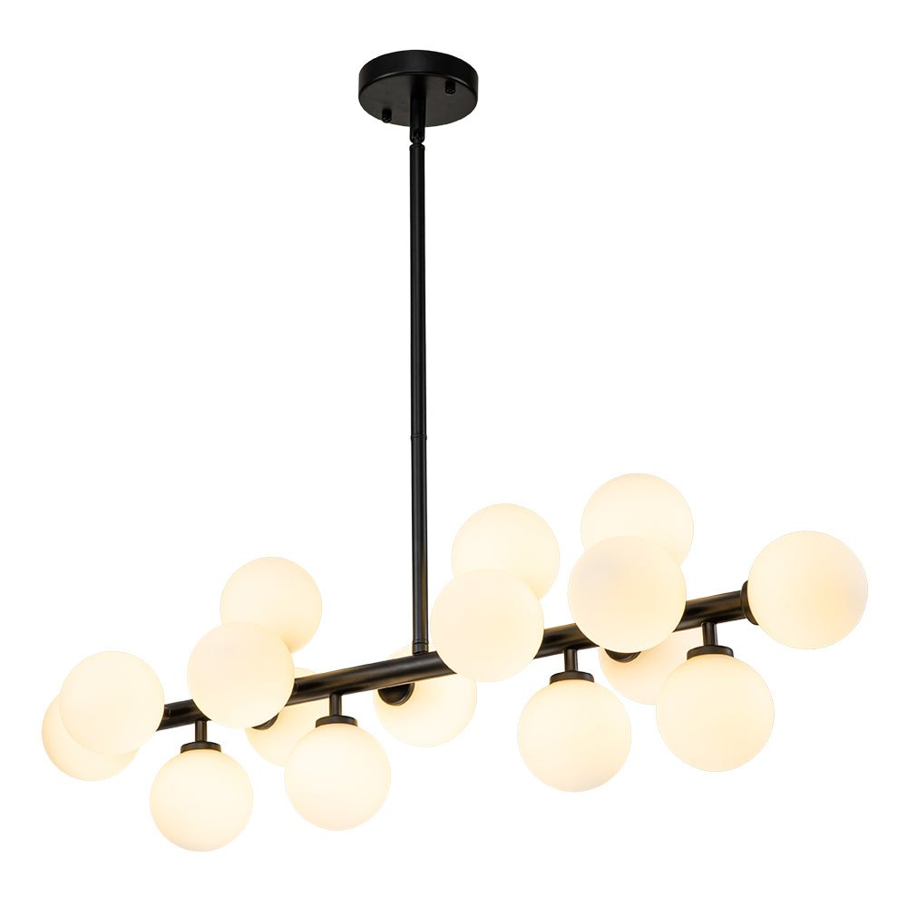 16-Bulb Retro Starburst Ceiling Fixture with Frosted Spheres – Adjustable Drop Kitchen Island Light | Thomler