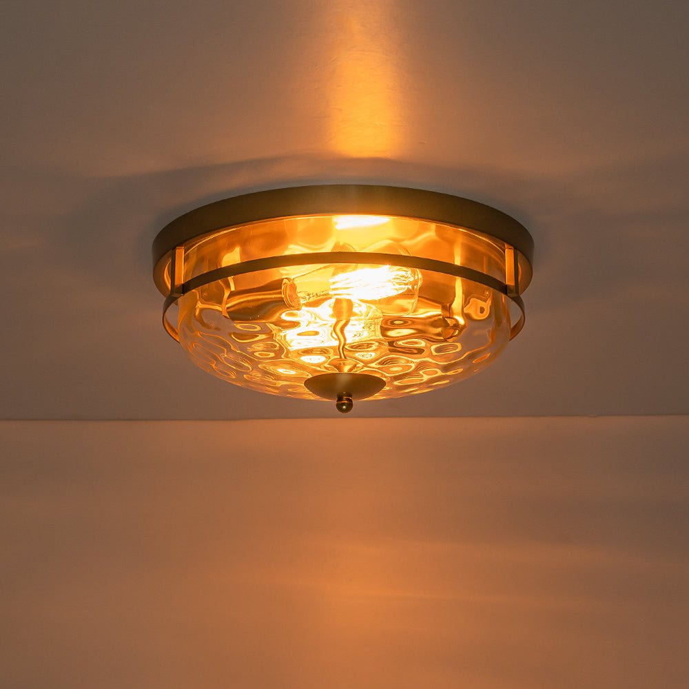 Ceiling Light Hammered Glass 33.0 cm Black Gold Flush Mount Living Room Bedroom Hallway Farmhouse Lighting Fixture | Thomler