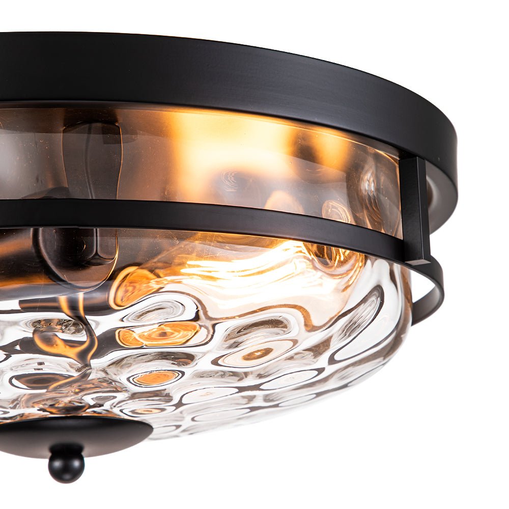 Ceiling Light Hammered Glass 33.0 cm Black Gold Flush Mount Living Room Bedroom Hallway Farmhouse Lighting Fixture | Thomler