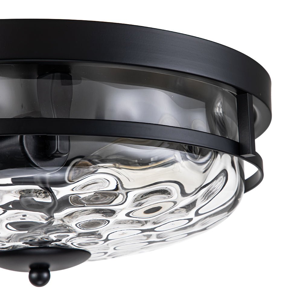 Ceiling Light Hammered Glass 33.0 cm Black Gold Flush Mount Living Room Bedroom Hallway Farmhouse Lighting Fixture | Thomler