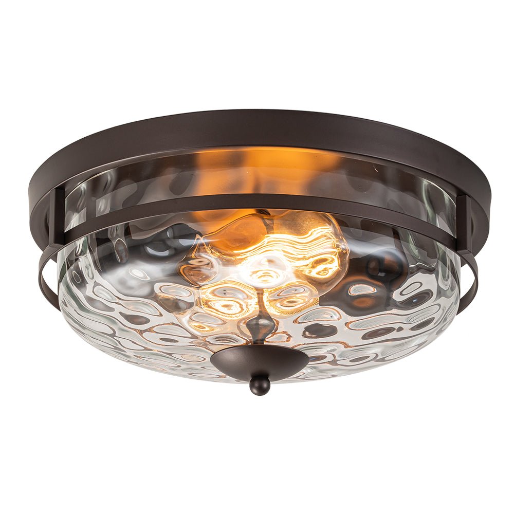 Ceiling Light Hammered Glass 33.0 cm Black Gold Flush Mount Living Room Bedroom Hallway Farmhouse Lighting Fixture | Thomler