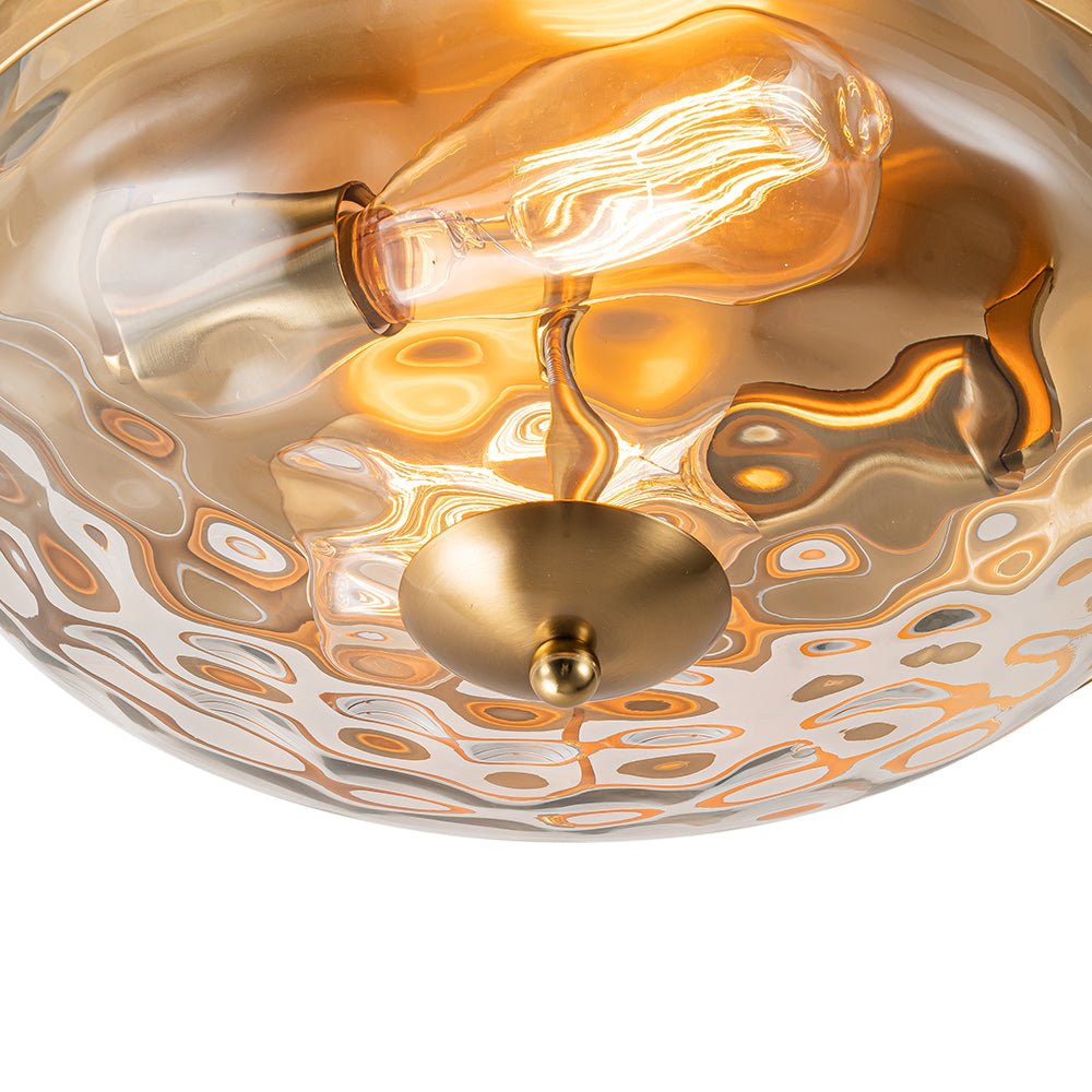Ceiling Light Hammered Glass 33.0 cm Black Gold Flush Mount Living Room Bedroom Hallway Farmhouse Lighting Fixture | Thomler