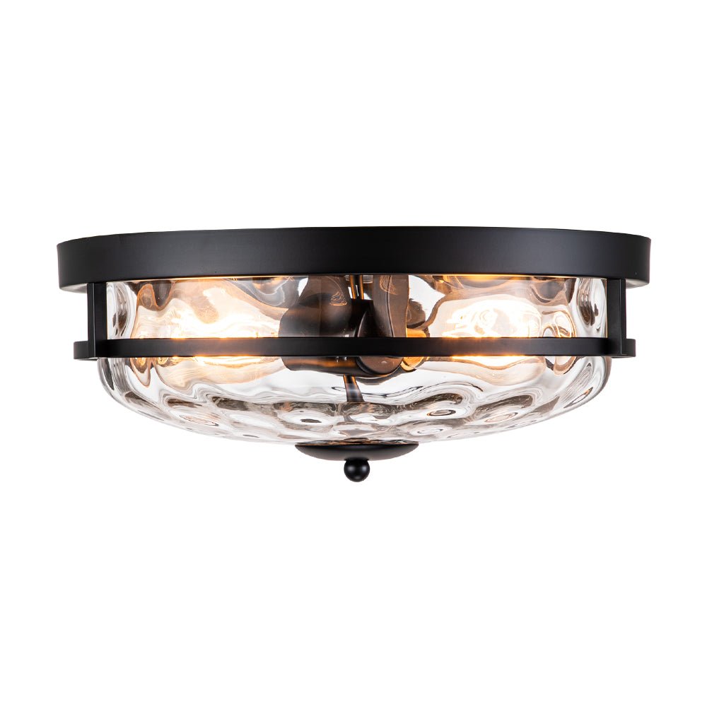 Ceiling Light Hammered Glass 33.0 cm Black Gold Flush Mount Living Room Bedroom Hallway Farmhouse Lighting Fixture | Thomler