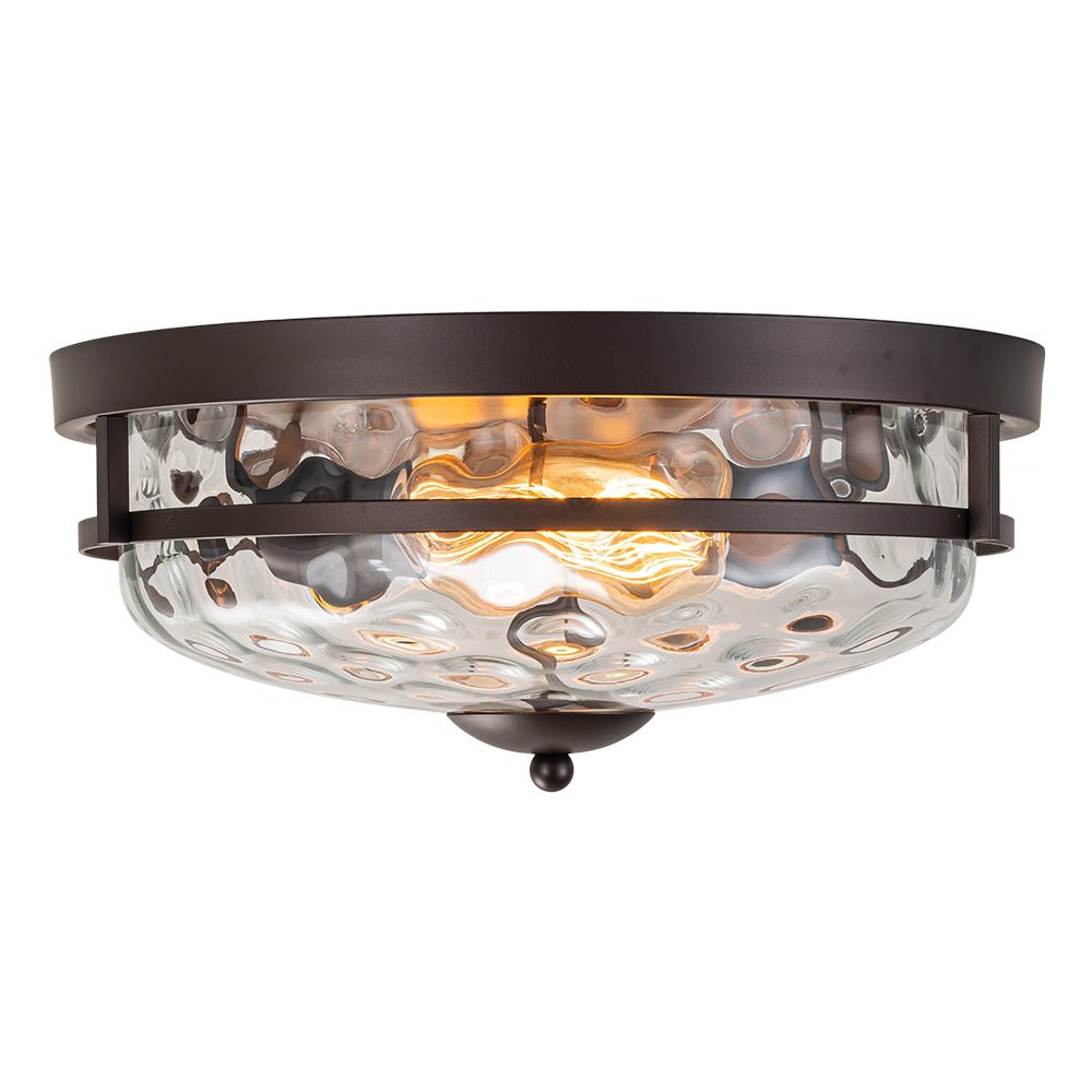 Ceiling Light Hammered Glass 33.0 cm Black Gold Flush Mount Living Room Bedroom Hallway Farmhouse Lighting Fixture | Thomler