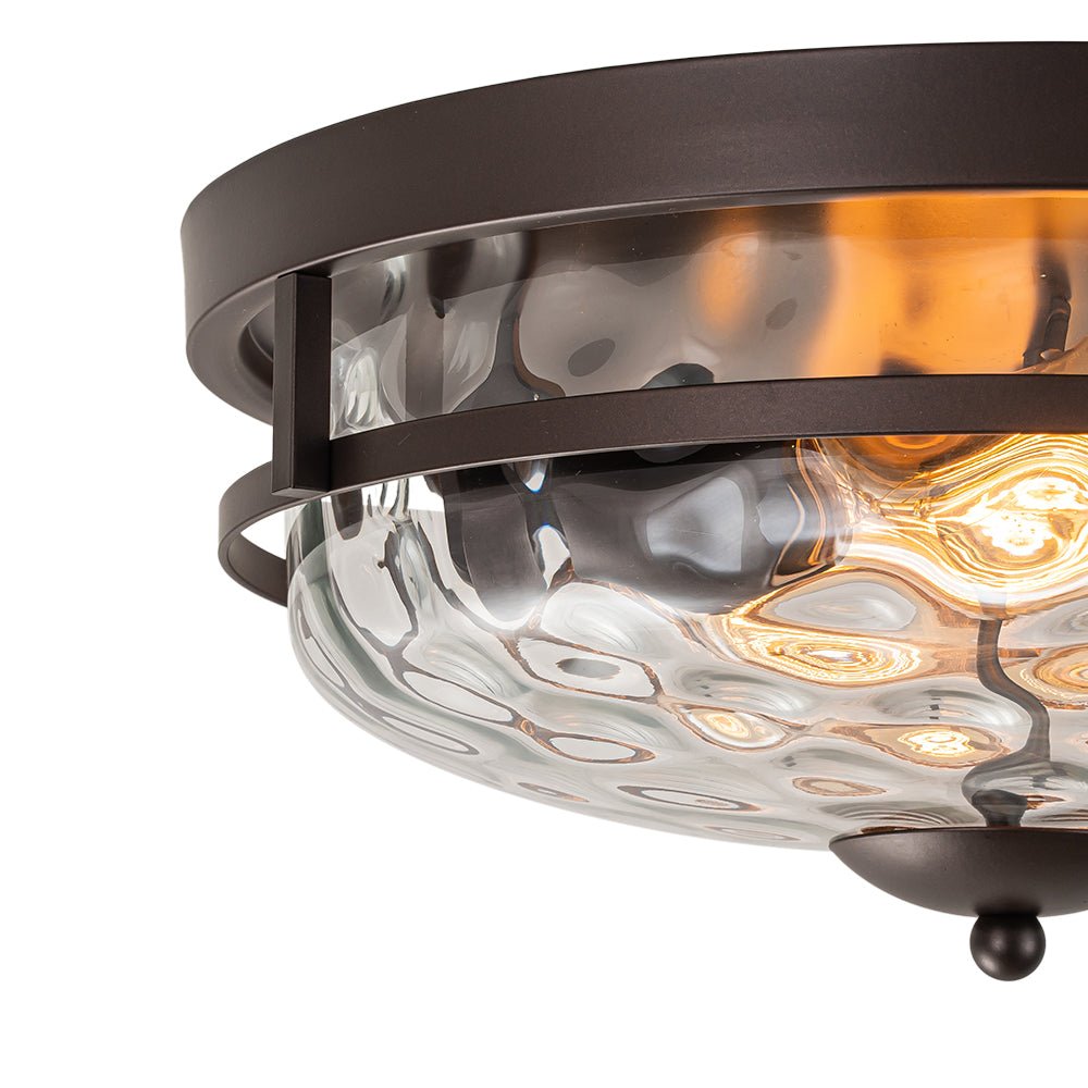 Ceiling Light Hammered Glass 33.0 cm Black Gold Flush Mount Living Room Bedroom Hallway Farmhouse Lighting Fixture | Thomler