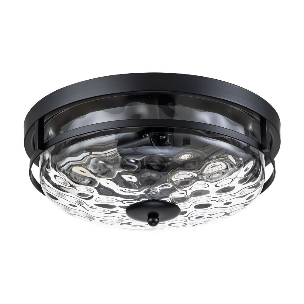 Ceiling Light Hammered Glass 33.0 cm Black Gold Flush Mount Living Room Bedroom Hallway Farmhouse Lighting Fixture | Thomler