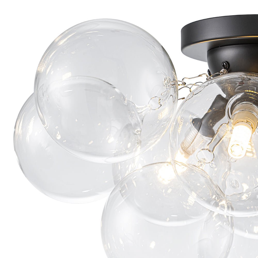 Clear Glass Globe Semi-Flush Ceiling Light, 3-Bulb Brushed Metal Cluster Fixture for Dining Room, Bedroom, Entryway, Bathroom | Thomler