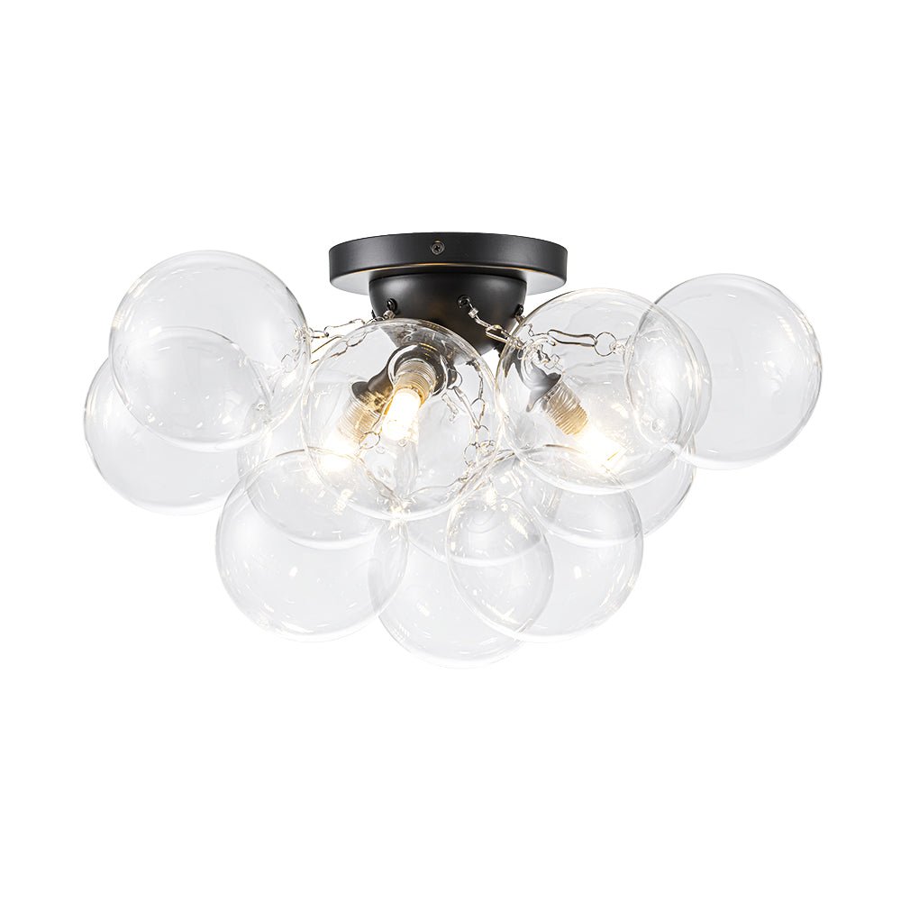 Clear Glass Globe Semi-Flush Ceiling Light, 3-Bulb Brushed Metal Cluster Fixture for Dining Room, Bedroom, Entryway, Bathroom | Thomler