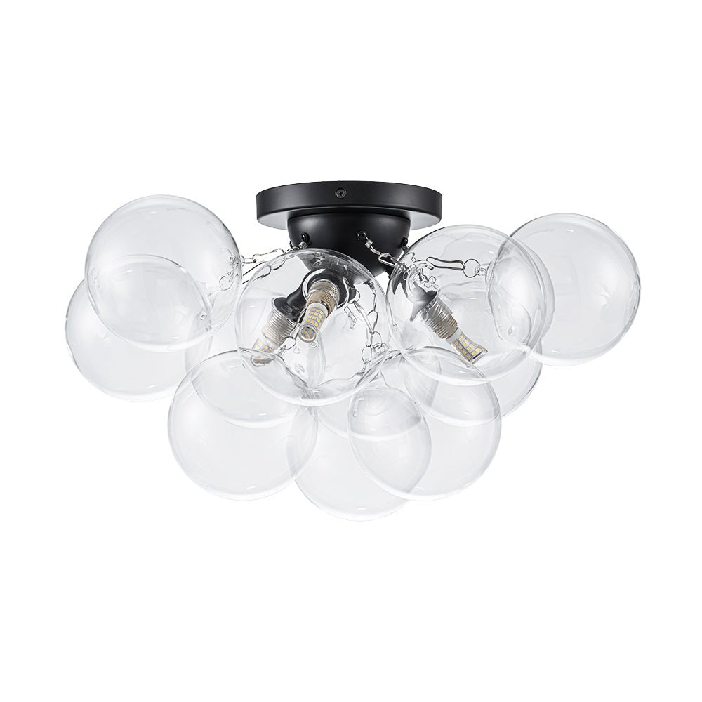 Clear Glass Globe Semi-Flush Ceiling Light, 3-Bulb Brushed Metal Cluster Fixture for Dining Room, Bedroom, Entryway, Bathroom | Thomler