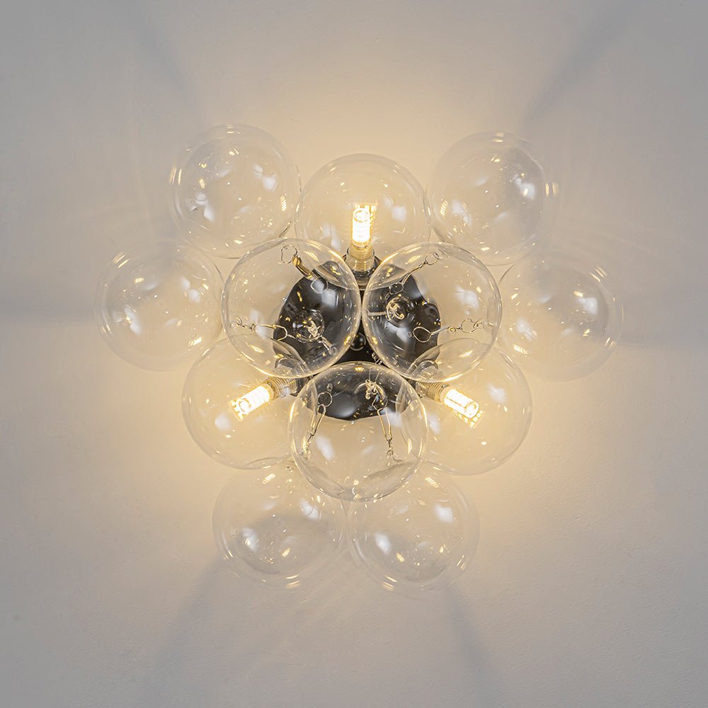 Clear Glass Globe Semi-Flush Ceiling Light, 3-Bulb Brushed Metal Cluster Fixture for Dining Room, Bedroom, Entryway, Bathroom | Thomler