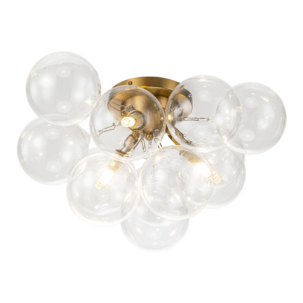 Clear Glass Globe Semi-Flush Ceiling Light, 3-Bulb Brushed Metal Cluster Fixture for Dining Room, Bedroom, Entryway, Bathroom | Thomler