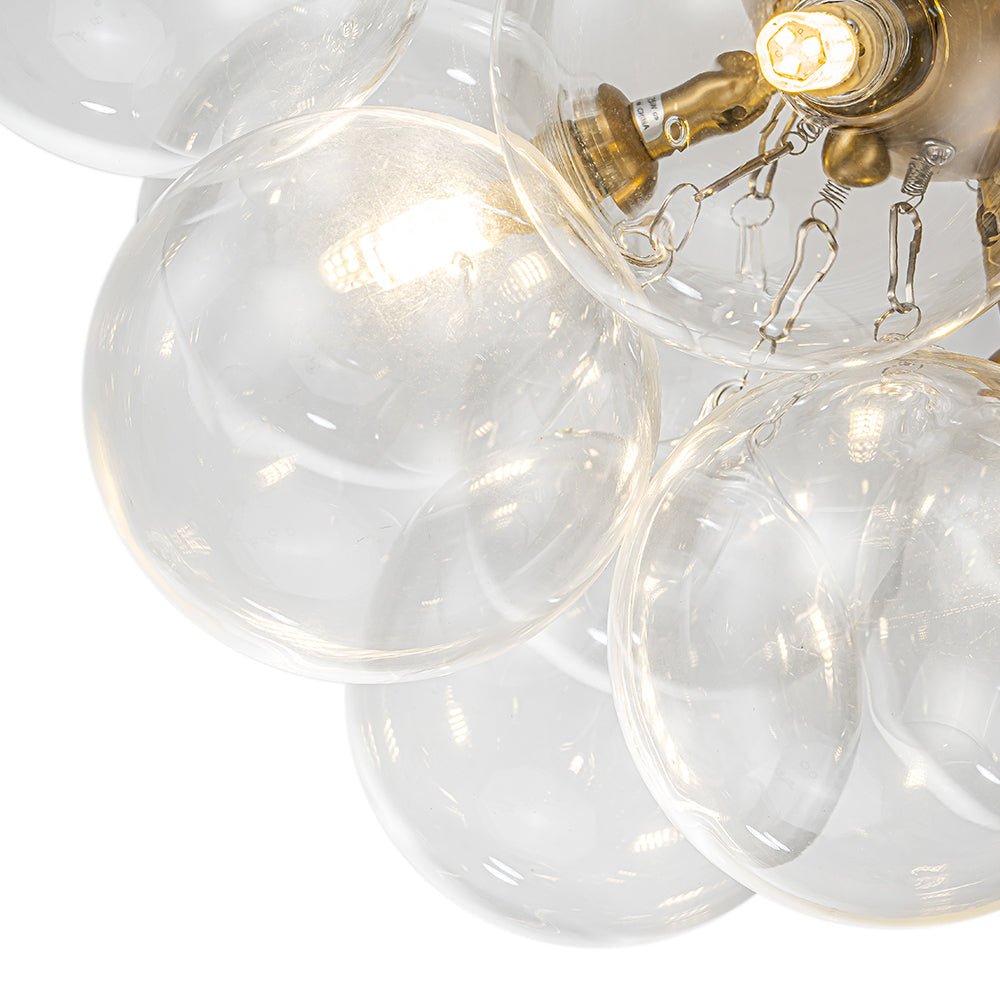 Clear Glass Globe Semi-Flush Ceiling Light, 3-Bulb Brushed Metal Cluster Fixture for Dining Room, Bedroom, Entryway, Bathroom | Thomler