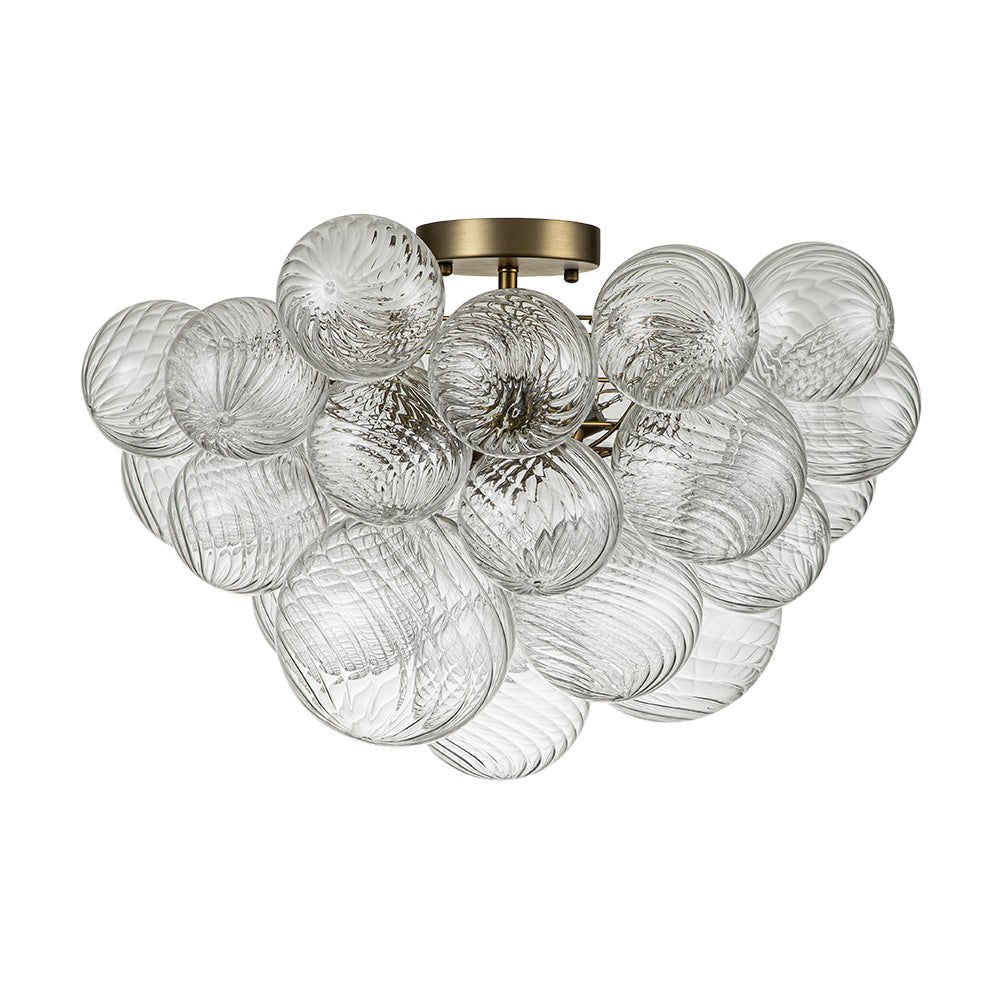 Three-Globe Ceiling Mount Fixture with Textured Glass Shades in Warm Metal Finish for Entry, Dining Room & Living Room | Thomler