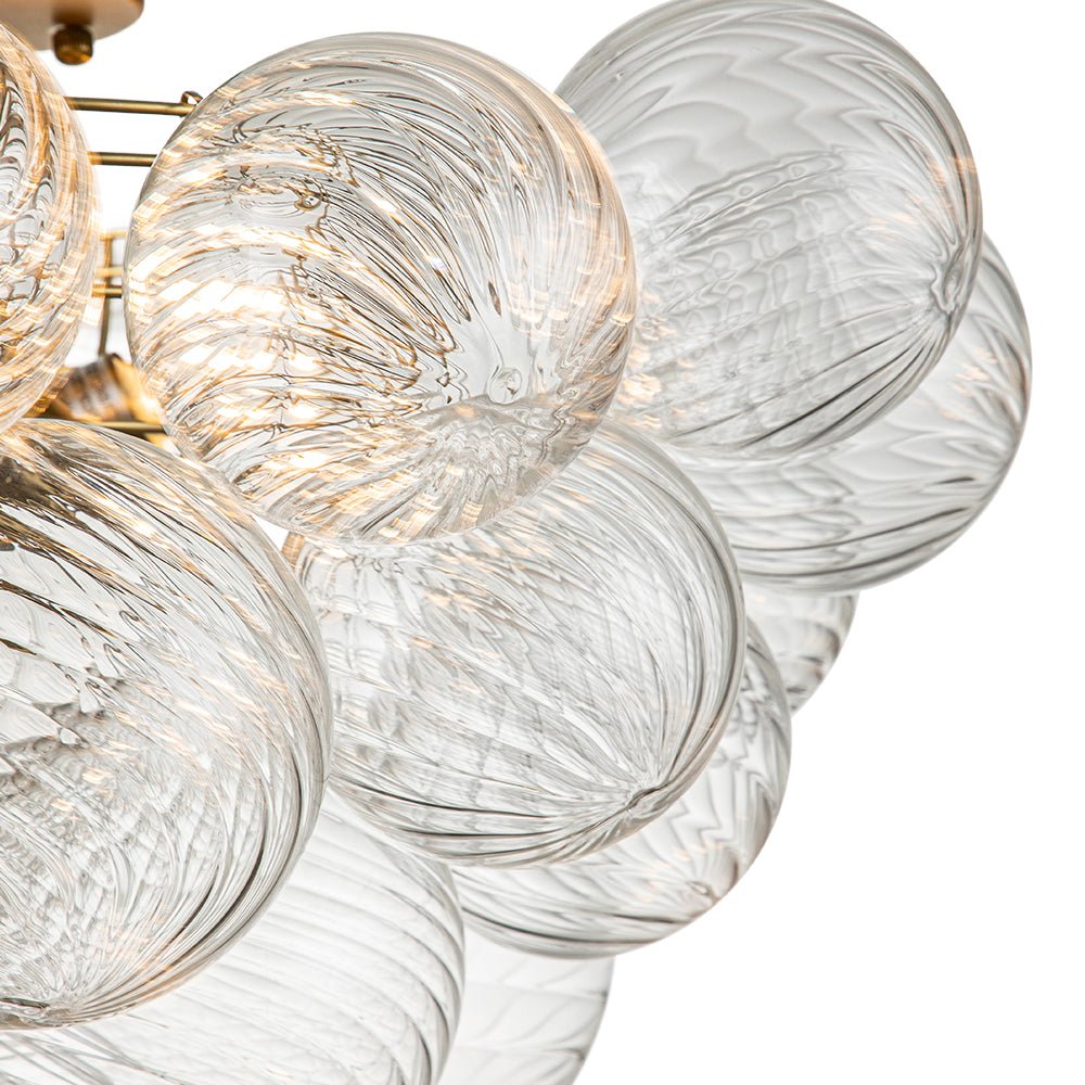 Three-Globe Ceiling Mount Fixture with Textured Glass Shades in Warm Metal Finish for Entry, Dining Room & Living Room | Thomler