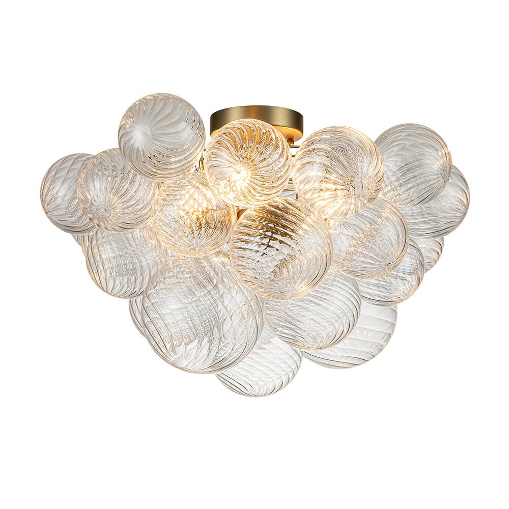 Ribbed Glass Globe Semi-Flush Ceiling Light Fixture 3-Bulb Cluster Bubble Chandelier Brass or Nickel Mount | Thomler