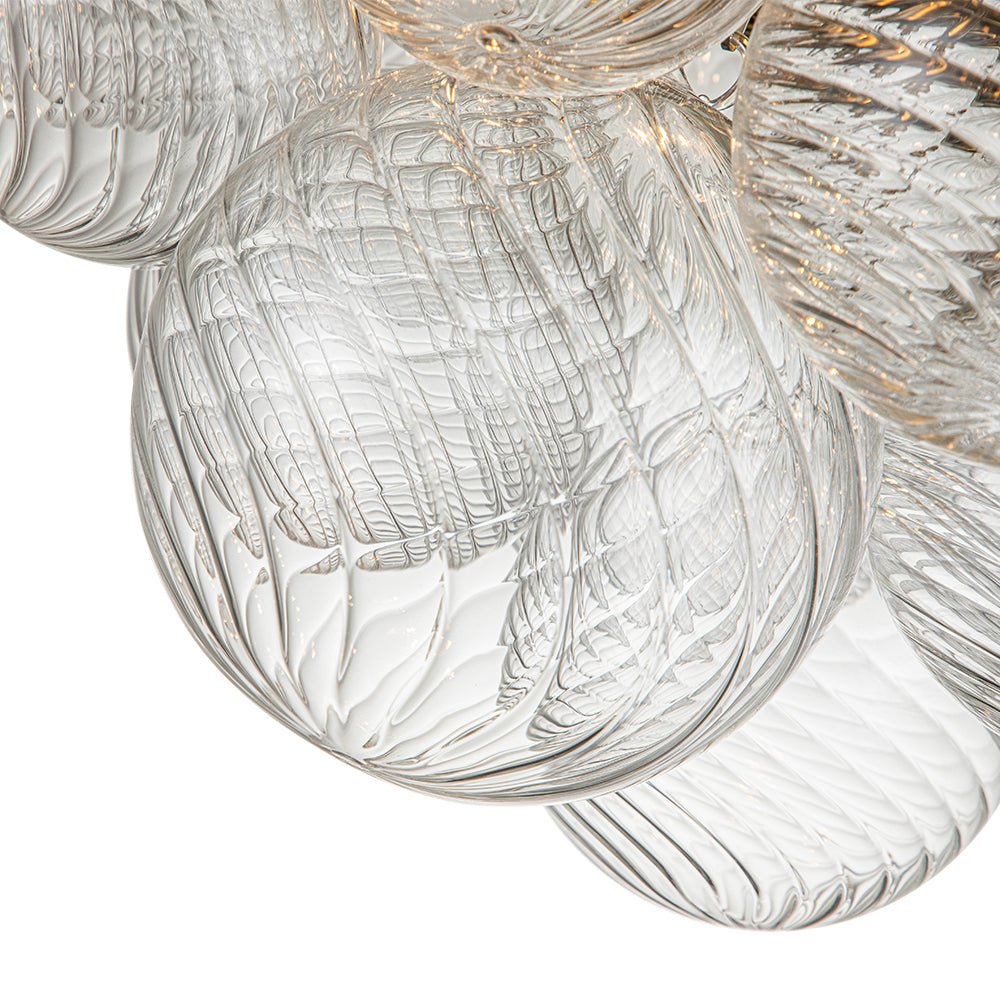 Ribbed Glass Globe Semi-Flush Ceiling Light Fixture 3-Bulb Cluster Bubble Chandelier Brass or Nickel Mount | Thomler