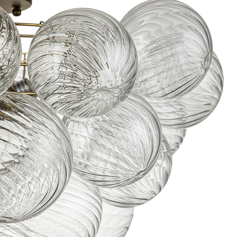 Ribbed Glass Globe Semi-Flush Ceiling Light Fixture 3-Bulb Cluster Bubble Chandelier Brass or Nickel Mount | Thomler