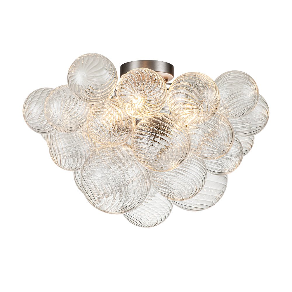 Ribbed Glass Globe Semi-Flush Ceiling Light Fixture 3-Bulb Cluster Bubble Chandelier Brass or Nickel Mount | Thomler