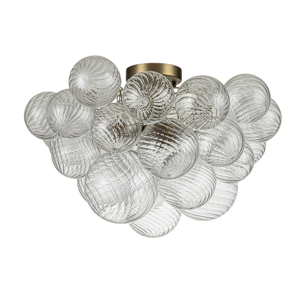 Ribbed Glass Globe Semi-Flush Ceiling Light Fixture 3-Bulb Cluster Bubble Chandelier Brass or Nickel Mount | Thomler
