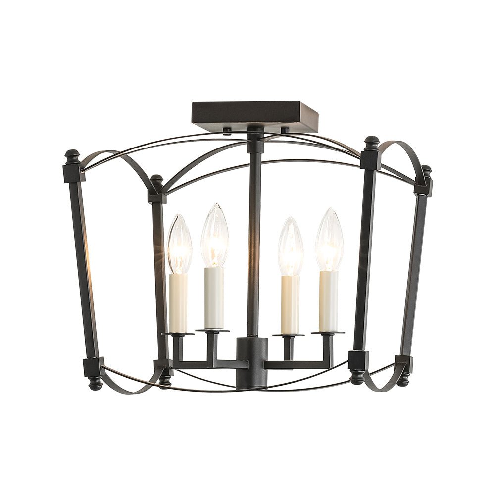 Square Cage Ceiling Light with Arched Frame & Candelabra Sockets for Entryway, Kitchen, Bedroom | Vintage Industrial Design | Thomler
