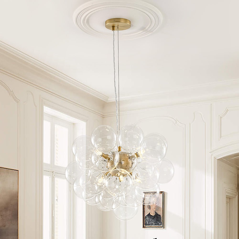 Pendant Light Glass Sphere Cluster 50.0 cm Brass Dining Room Bubble Chandelier Adjustable G9 Kitchen Island Ceiling Light | Thomler