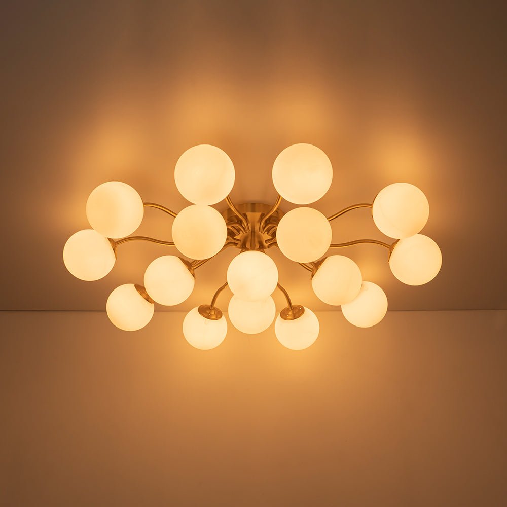 Starburst Ceiling Light with Frosted Globe Shades – Mid-Century Modern Semi-Flush Mount Fixture in Gold Tone | Thomler