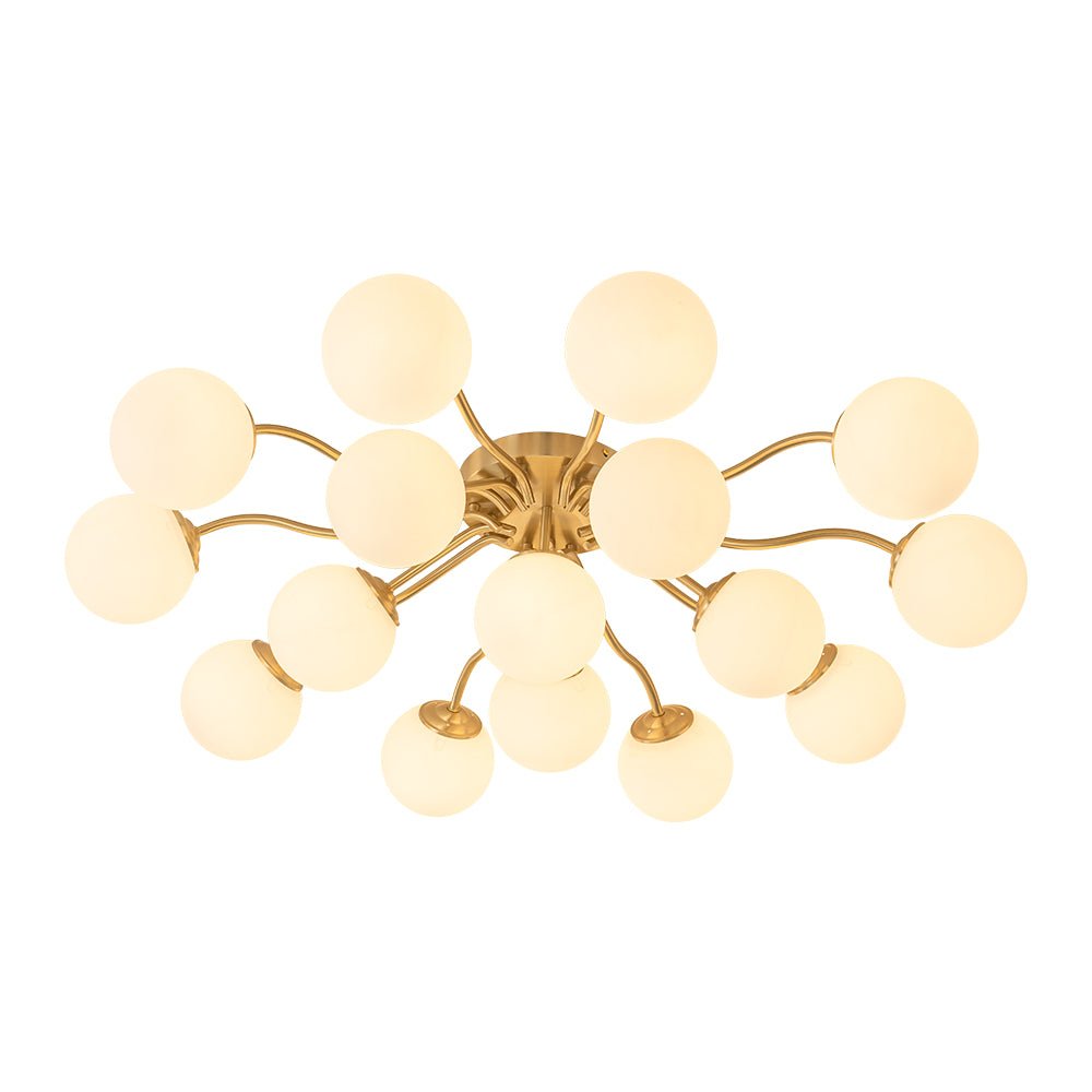Starburst Ceiling Light with Frosted Globe Shades – Mid-Century Modern Semi-Flush Mount Fixture in Gold Tone | Thomler