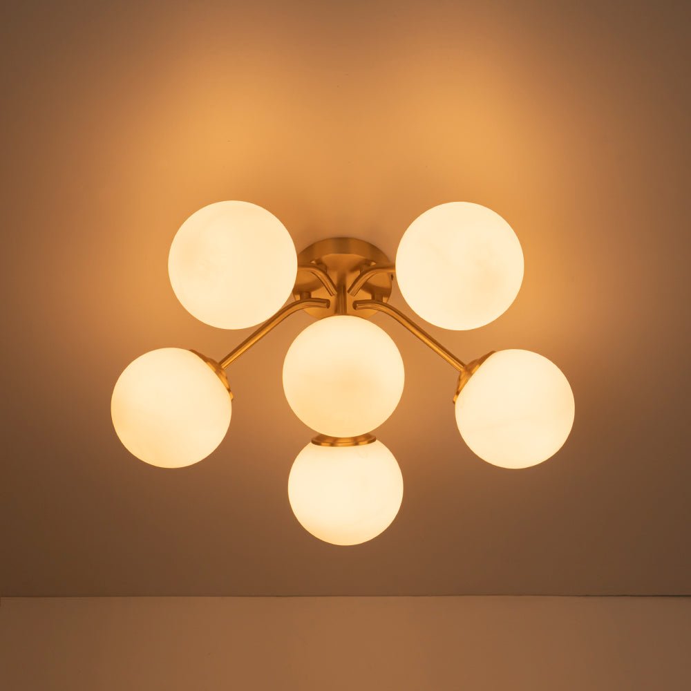 Starburst Ceiling Light with Frosted Globe Shades – Mid-Century Modern Semi-Flush Mount Fixture in Gold Tone | Thomler