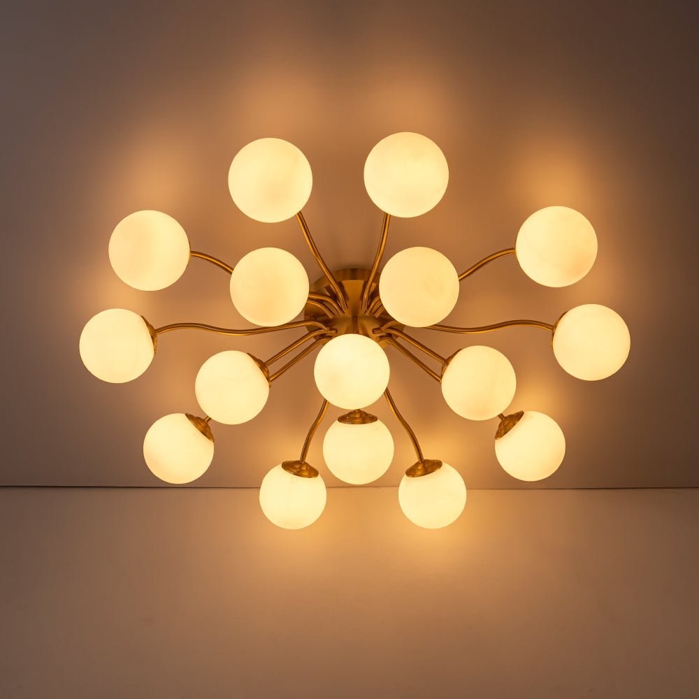 Starburst Ceiling Light with Frosted Globe Shades – Mid-Century Modern Semi-Flush Mount Fixture in Gold Tone | Thomler