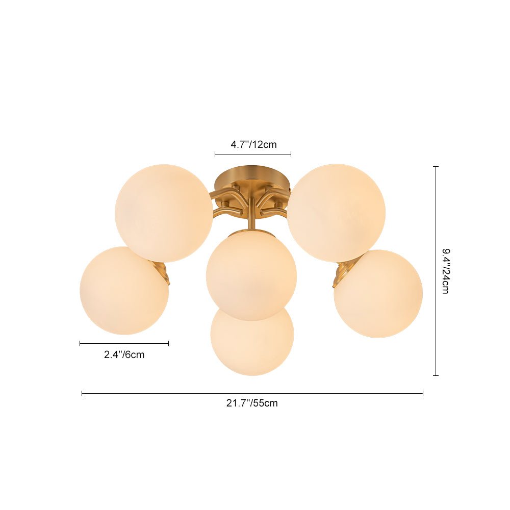 Starburst Ceiling Light with Frosted Globe Shades – Mid-Century Modern Semi-Flush Mount Fixture in Gold Tone | Thomler