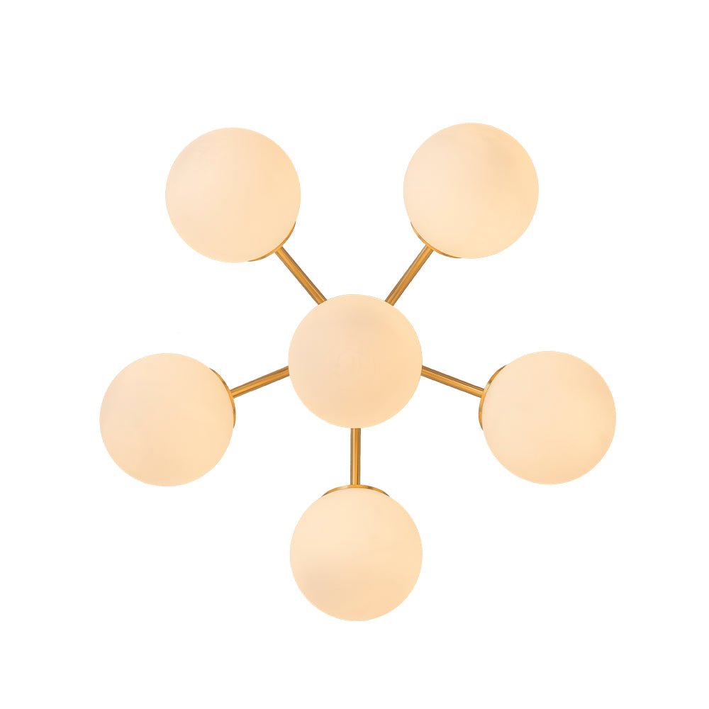 Starburst Ceiling Light with Frosted Globe Shades – Mid-Century Modern Semi-Flush Mount Fixture in Gold Tone | Thomler
