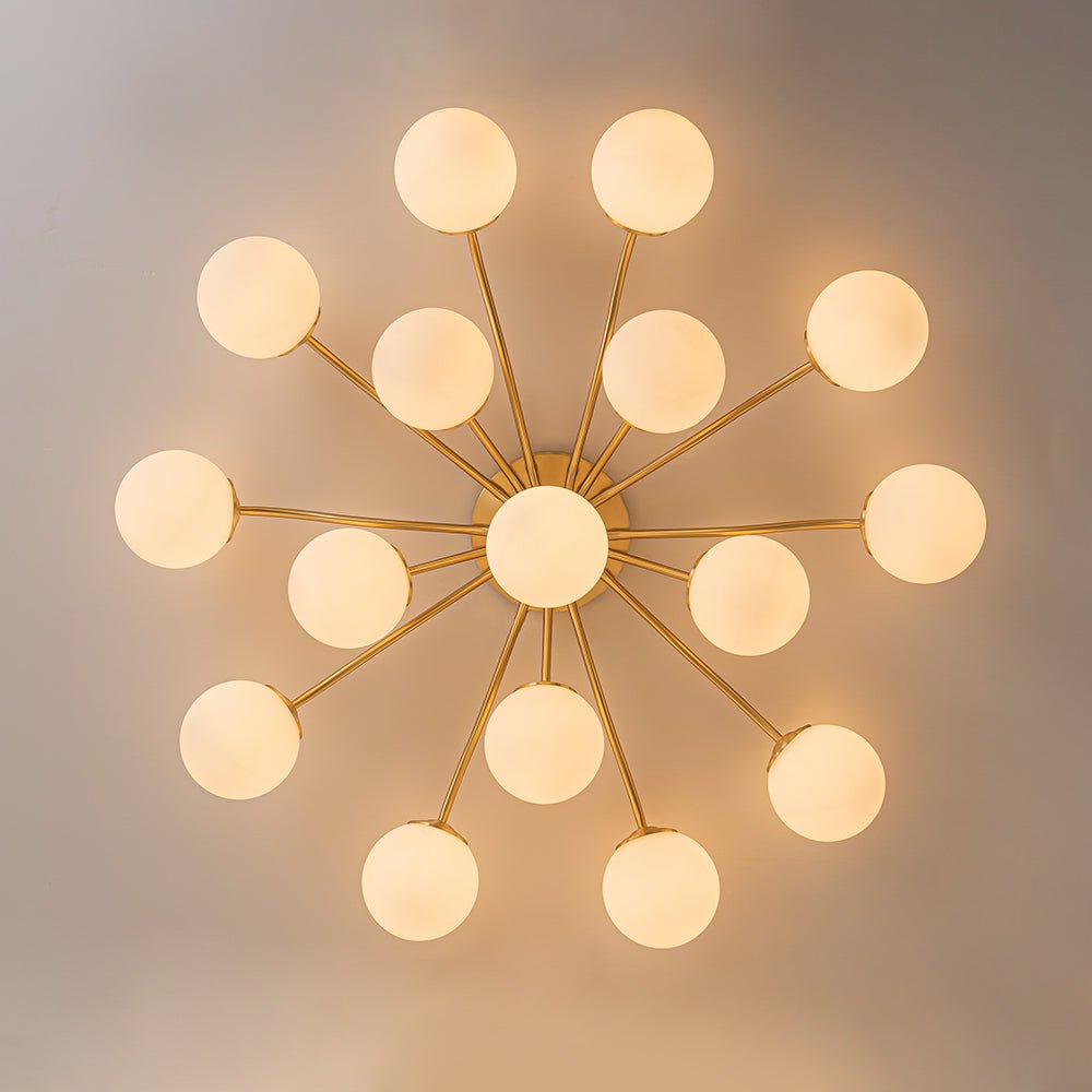 Starburst Ceiling Light with Frosted Globe Shades – Mid-Century Modern Semi-Flush Mount Fixture in Gold Tone | Thomler