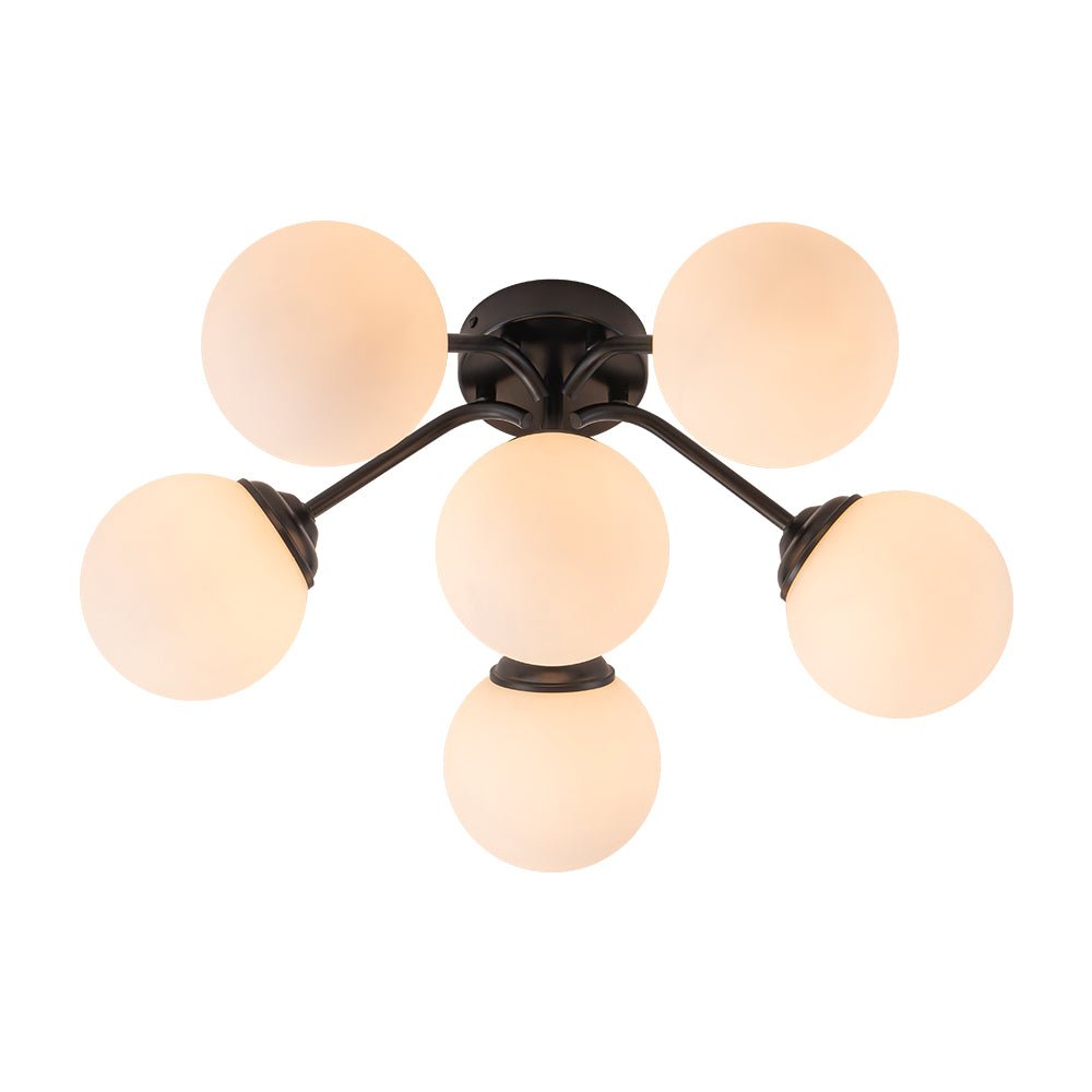Starburst Ceiling Light with Frosted Globe Shades – Mid-Century Modern Semi-Flush Mount Fixture in Gold Tone | Thomler