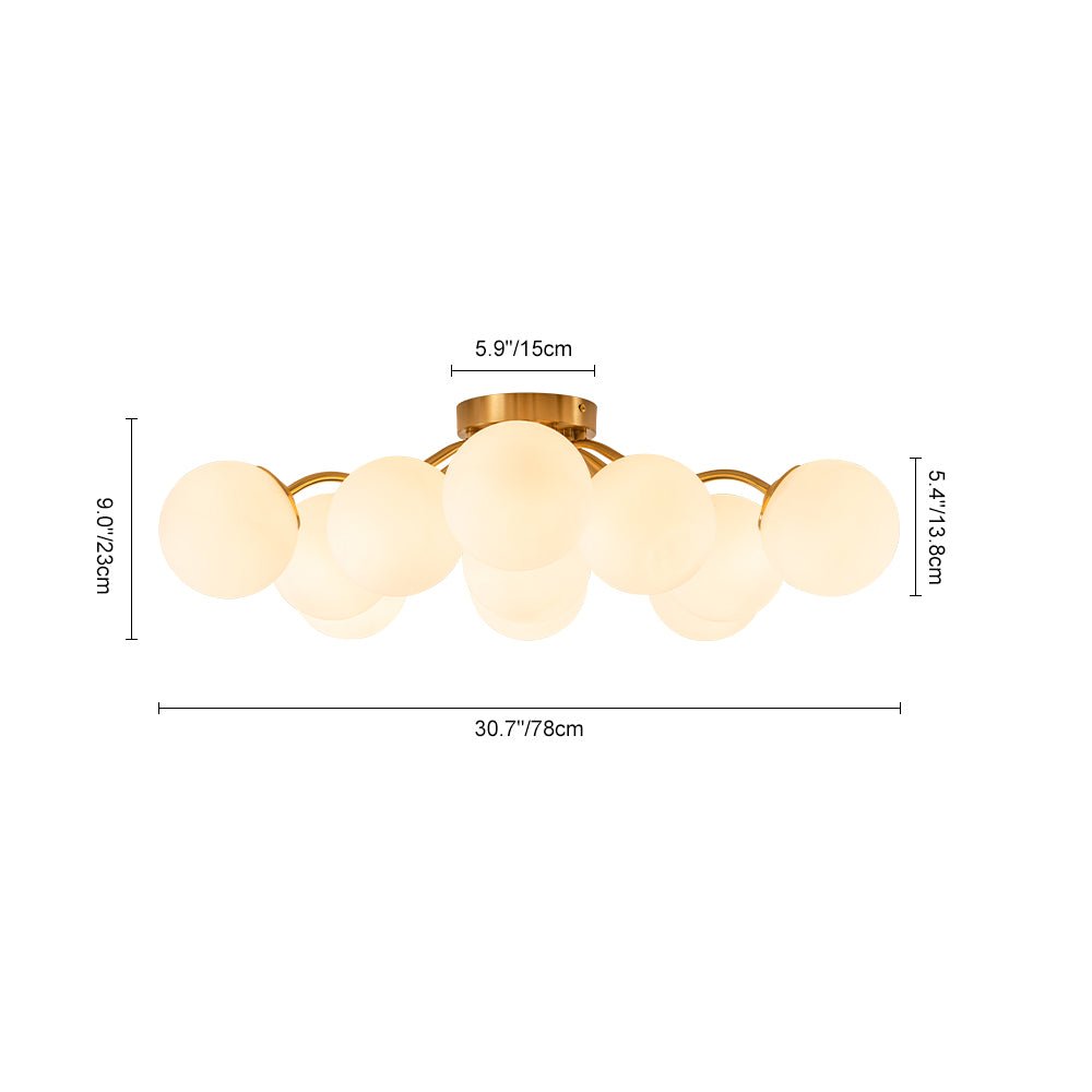 Starburst Ceiling Light with Frosted Globe Shades – Mid-Century Modern Semi-Flush Mount Fixture in Gold Tone | Thomler