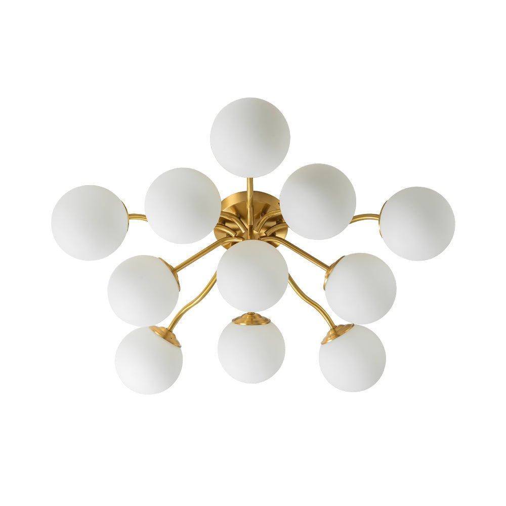 Starburst Ceiling Light with Frosted Globe Shades – Mid-Century Modern Semi-Flush Mount Fixture in Gold Tone | Thomler